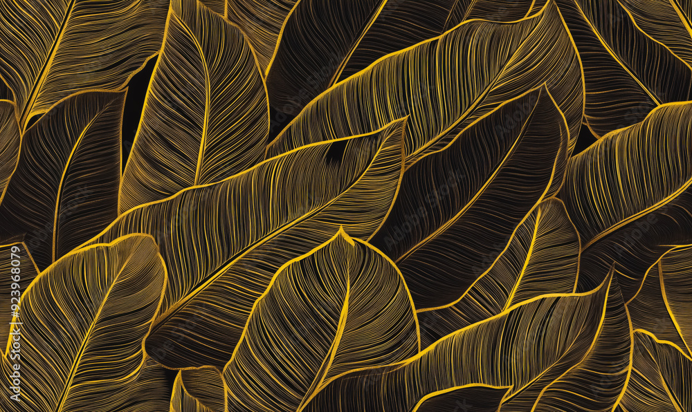 A close up of a leafy plant with gold veins. The leaves are very detailed and the veins are very prominent A close up of a leafy plant with gold veins. The leaves are very detailed and the veins are very prominent