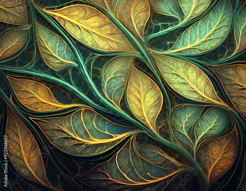 Abstract Leaf Veins Illustration Exaggerated Lines and Shapes Emphasizing Natural Patterns