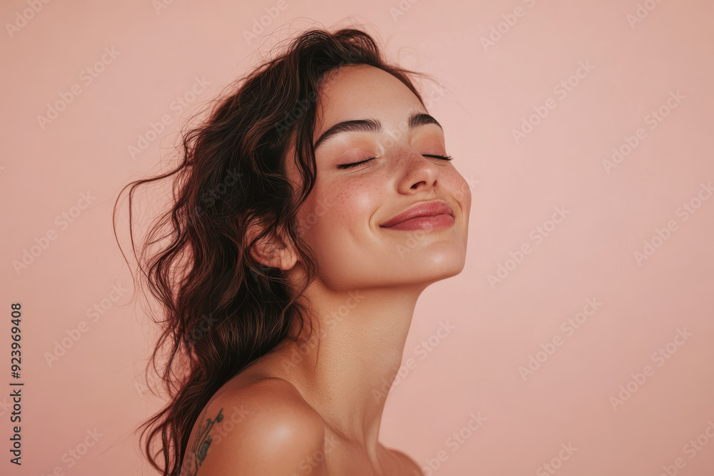 A close up of a woman's face with tattoos and her eyes closed A close up of a woman's face with tattoos and her eyes closed