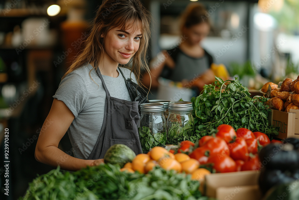 A modern kitchen scene showcasing eco-friendly habits with reusable bags, glass jars, and fresh produce. A modern kitchen scene showcasing eco-friendly habits with reusable bags, glass jars, and fresh produce.