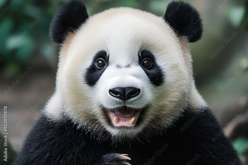 Fototapeta premium Giant panda enjoying a meal in natural habitat
