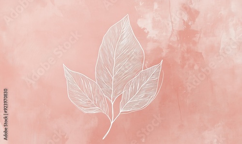 A leafy green leaf is drawn on a pink background. The leaf is drawn in white and has a delicate, almost ethereal appearance. The pink background adds a soft, romantic touch to the image