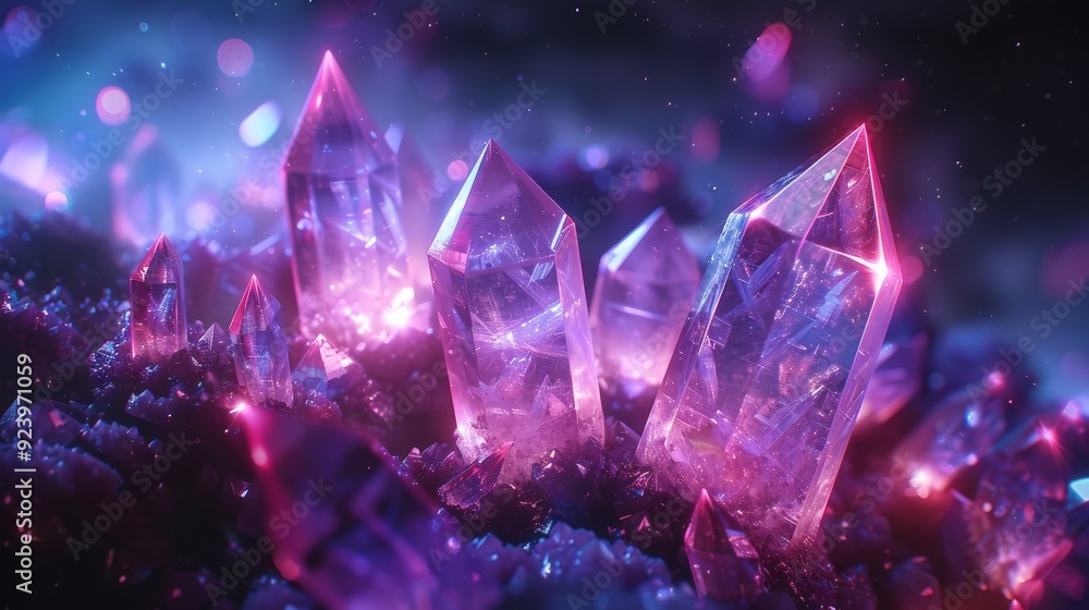 Floating Neon Crystal Shapes: Crystal shapes with neon outlines, floating serenely in a mystical environment. Floating Neon Crystal Shapes: Crystal shapes with neon outlines, floating serenely in a mystical environment.