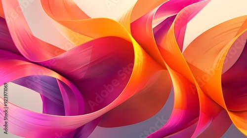 Dynamic 3D abstract design featuring intertwined, colorful ribbons and soft gradients photo