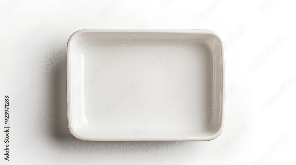 Empty white ceramic tray viewed from above on white background with clipping path Empty white ceramic tray viewed from above on white background with clipping path