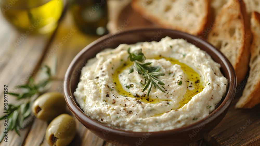 Traditional Greek Skordalia with Olive Oil and Bread Traditional Greek Skordalia with Olive Oil and Bread