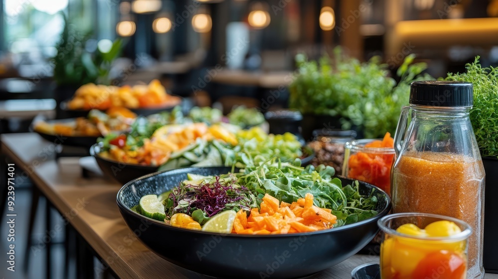 Obraz premium Healthy office cafeteria buffet with fresh and nutritious food options