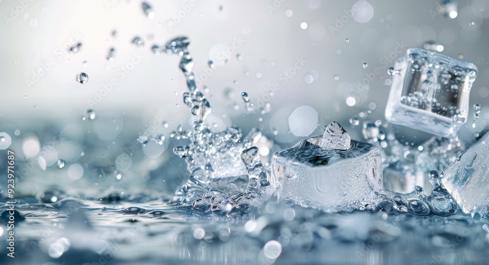 Ice Cubes Splashing in Water Creating Ripples Ice Cubes Splashing in Water Creating Ripples