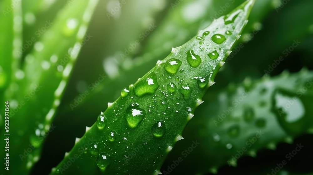 A close-up shot of an aloe vera leaf with fresh dew drops on its surface, illustrating the plant's natural hydration and soothing properties, ideal for wellness and skincare projects. A close-up shot of an aloe vera leaf with fresh dew drops on its surface, illustrating the plant's natural hydration and soothing properties, ideal for wellness and skincare projects.