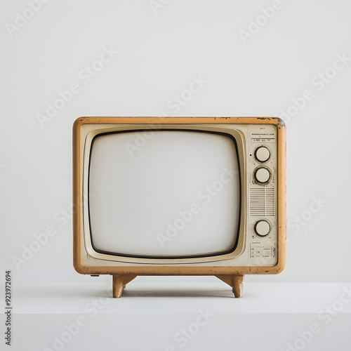 Front view old vintage tv isolated on white background