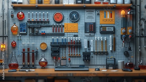 Scientific experiments and measurement background focusing on the principles of precision measurement, experimental setup, and data analysis in modern research. high resolution Illustration, in the