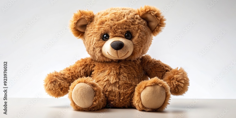 Obraz premium Front View of a Brown Teddy Bear with a White Background, brown bear, teddy bear, plush, toy, white background