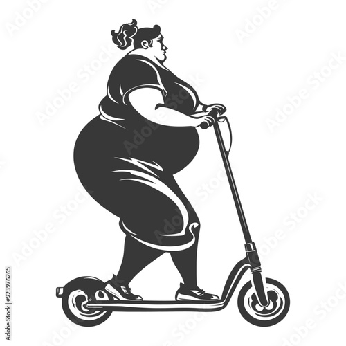 Overweight Woman Riding an Electric Scooter