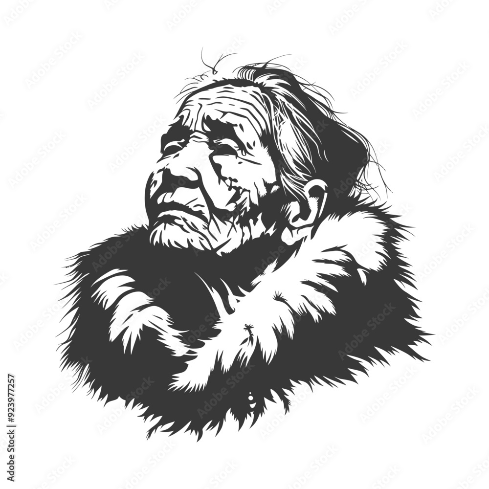 Portrait of an Elderly Woman with Fur Trimmed Clothing Looking Upward Portrait of an Elderly Woman with Fur Trimmed Clothing Looking Upward