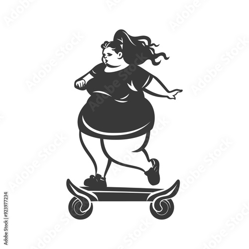 Plus Size Woman Riding a Longboard Skateboard