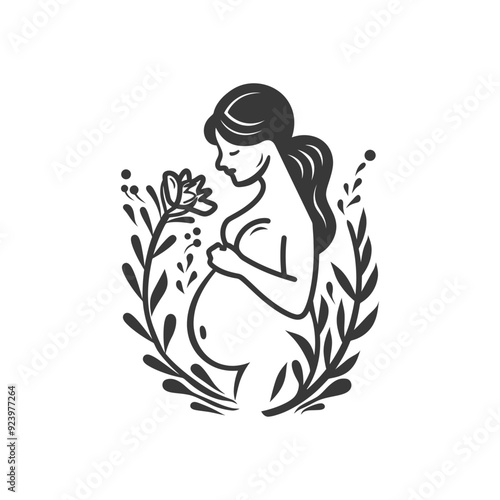 Pregnant Woman Holding a Flower Surrounded by Foliage