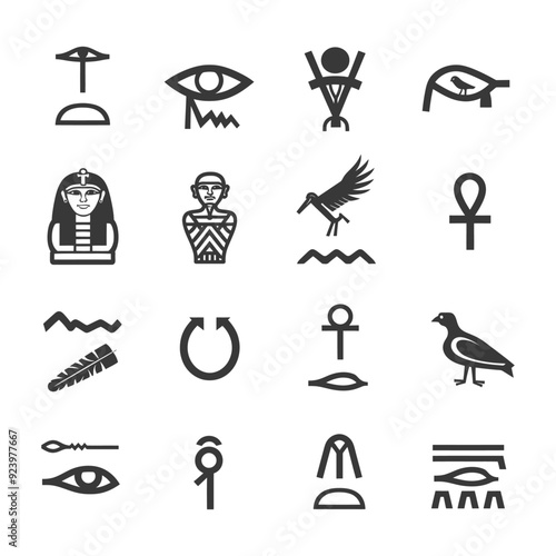 Set of Ancient Egyptian Hieroglyphs Symbols