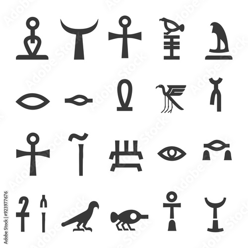 Set of Ancient Egyptian Hieroglyph Symbols