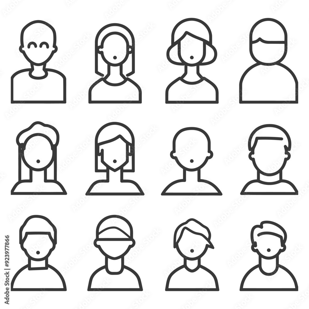 Set of Twelve Simple Line Drawings of People Set of Twelve Simple Line Drawings of People