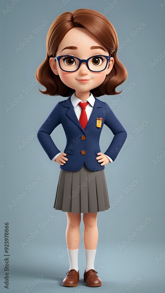 3D illustration of a cute girl in a school uniform. 3D illustration of a cute girl in a school uniform.