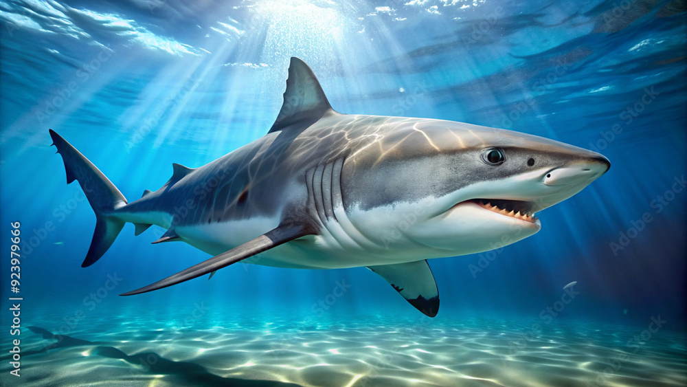 Fototapeta premium Shark in water, ocean, cut out transparent, white background png