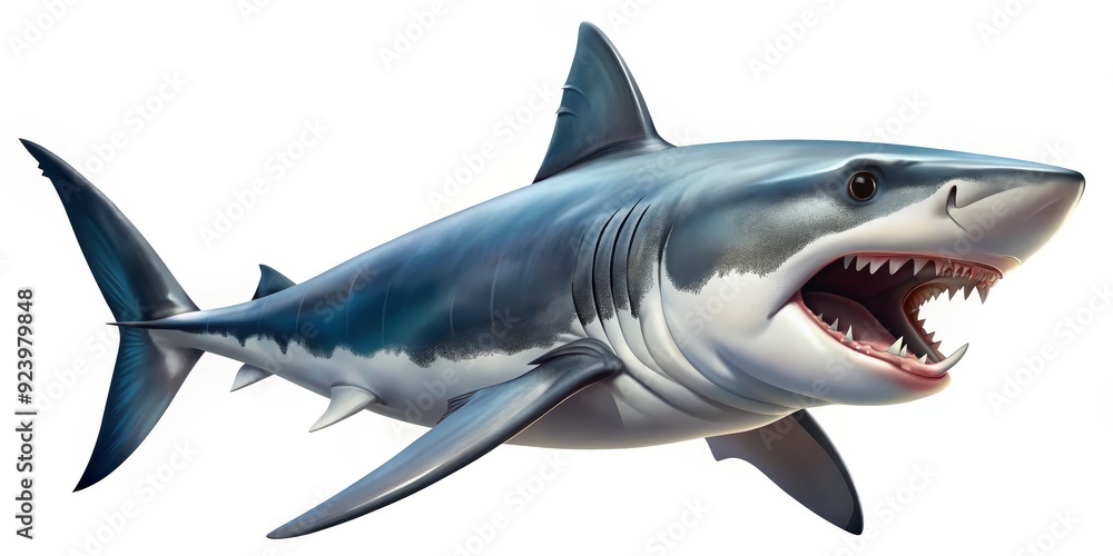 Fototapeta premium Great White Shark - Digital Illustration, Realistic, Ocean Predator, Jaws, Shark , Predator , Ocean