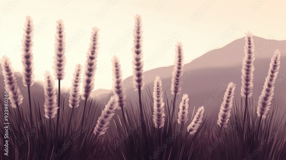 Fototapeta premium Serene lavender fields at dusk with rolling hills in the background