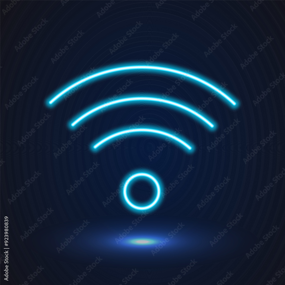 Neon icon, glowing sign blue wifi . Vector Neon icon, glowing sign blue wifi . Vector