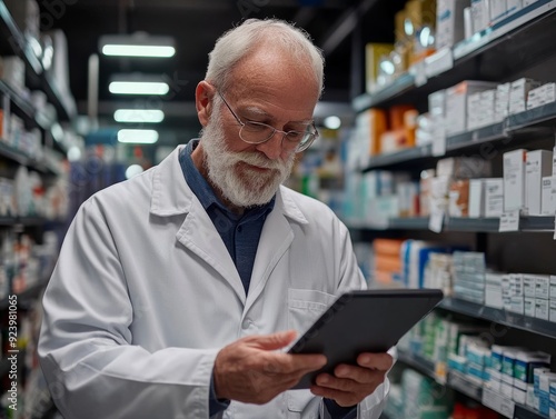 pharmacist counts medicines, drugs in a pharmacy. realistic photo. banner, background.