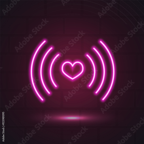 Neon pink wifi badge with a heart, love. Vector