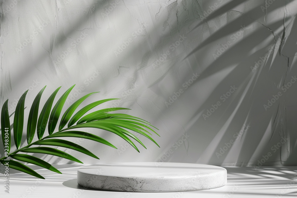 White Platform with Palm Leaf and Sunlight White Platform with Palm Leaf and Sunlight
