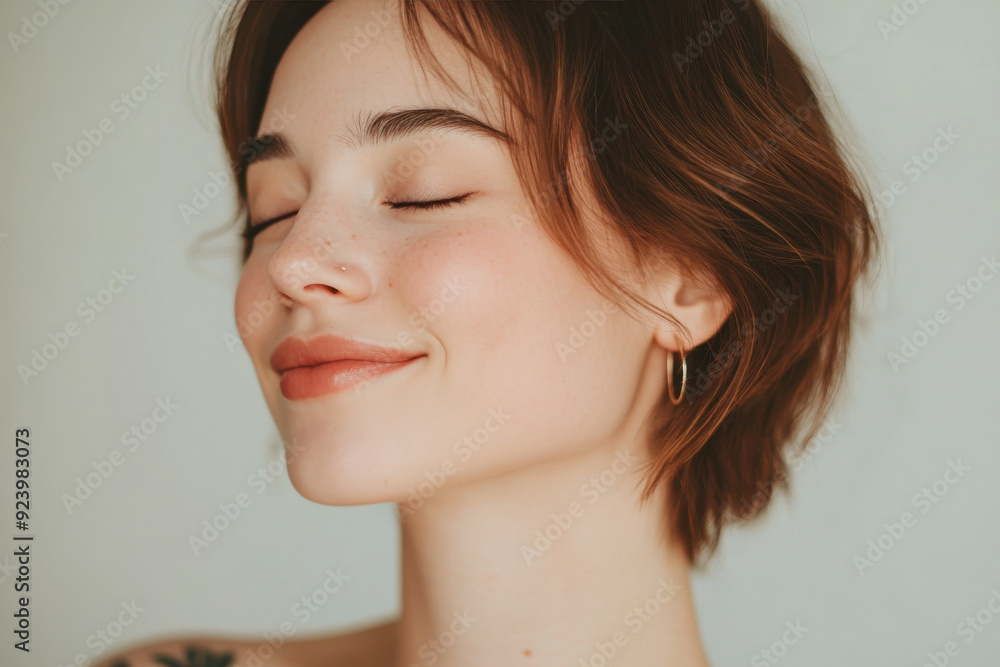 A close up of a woman's face with tattoos and her eyes closed A close up of a woman's face with tattoos and her eyes closed