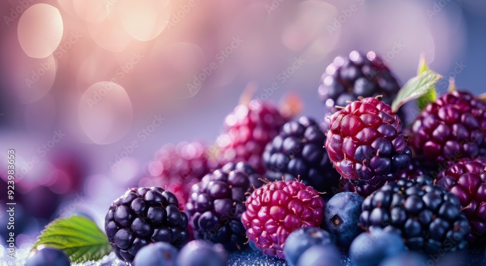 Fresh Blackberries and Blueberries Gathered on a Soft Surface With a Warm Glow Fresh Blackberries and Blueberries Gathered on a Soft Surface With a Warm Glow
