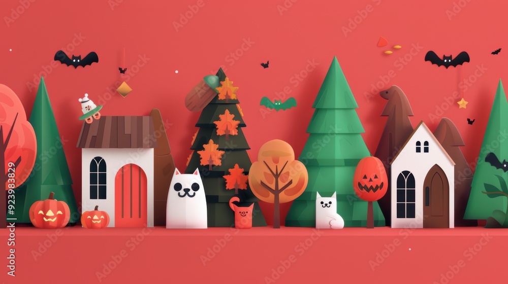 A playful scene of pets and their owners in matching Halloween costumes, trick-or-treating together in a neighborhood adorned with festive decorations. A playful scene of pets and their owners in matching Halloween costumes, trick-or-treating together in a neighborhood adorned with festive decorations.