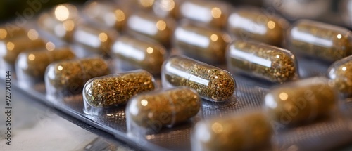 A close-up view of dietary supplements in capsule form, showcasing their natural ingredients through clear casing
