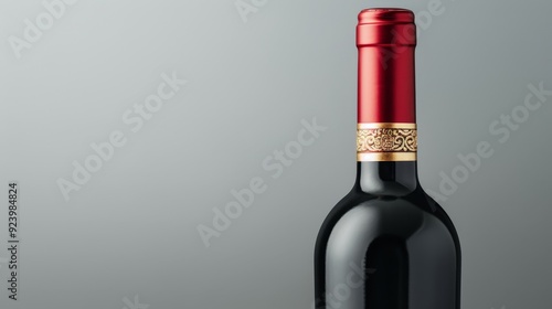 A bottle of wine with a red cap and gold embossing