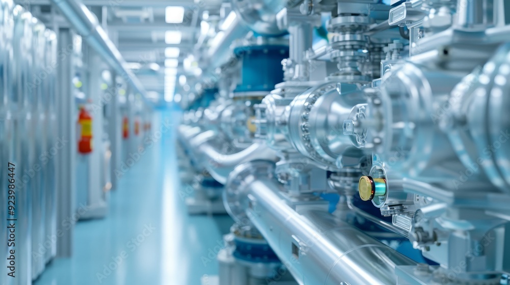 A large industrial pipe system with a yellow A large industrial pipe system with a yellow