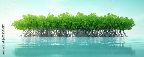 Mangrove forest with roots emerging from the water, 3D illustration photo