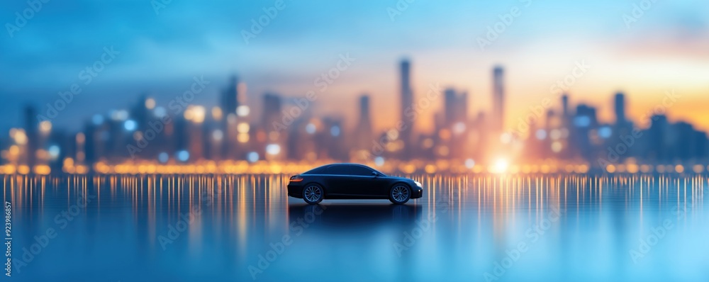 City skyline with a river reflection, night view, 3D illustration City skyline with a river reflection, night view, 3D illustration
