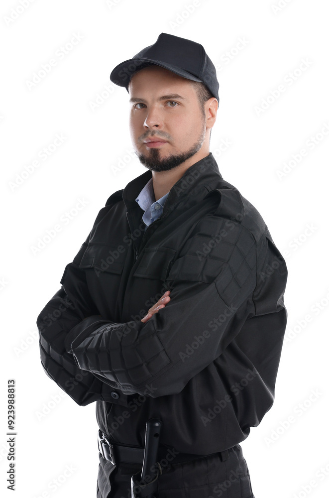 Young security guard in uniform isolated on white Young security guard in uniform isolated on white