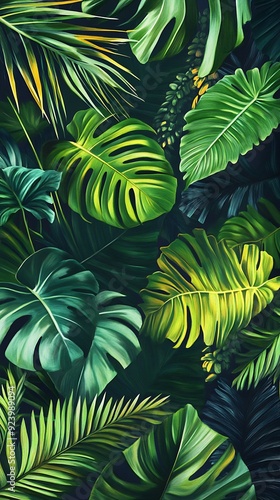 Wallpaper Mural Lush Green Tropical Foliage with Variegated Leaves Torontodigital.ca