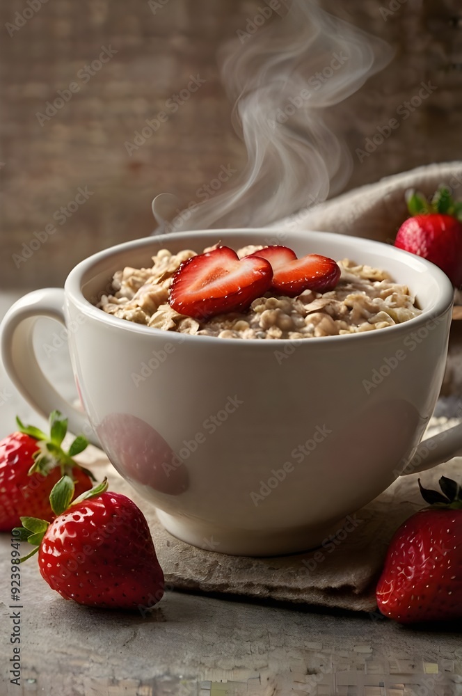 Bowl of oatmeal with fresh strawberries Bowl of oatmeal with fresh strawberries