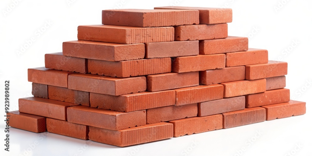 Fototapeta premium Red Bricks Stacked In Pyramid Shape, Construction, Brick Wall, Building, Structure