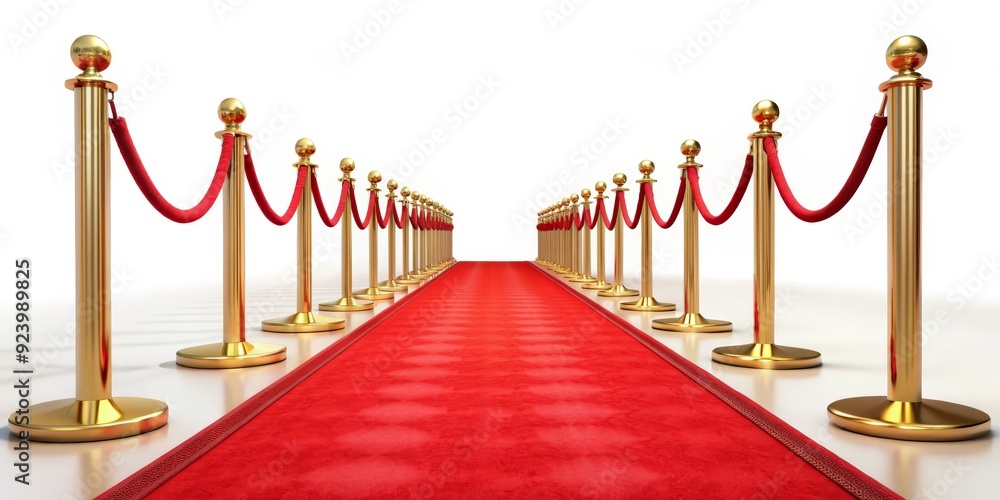 Red Carpet and Golden Stanchions, 3D rendering, red carpet, golden ...