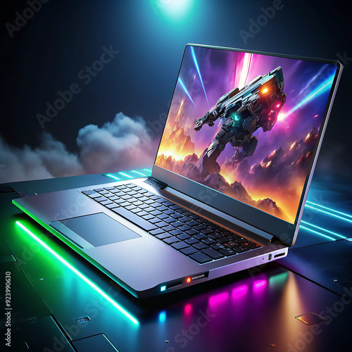 Design a high-impact mockup for a gaming laptop targeted at serious gamers.