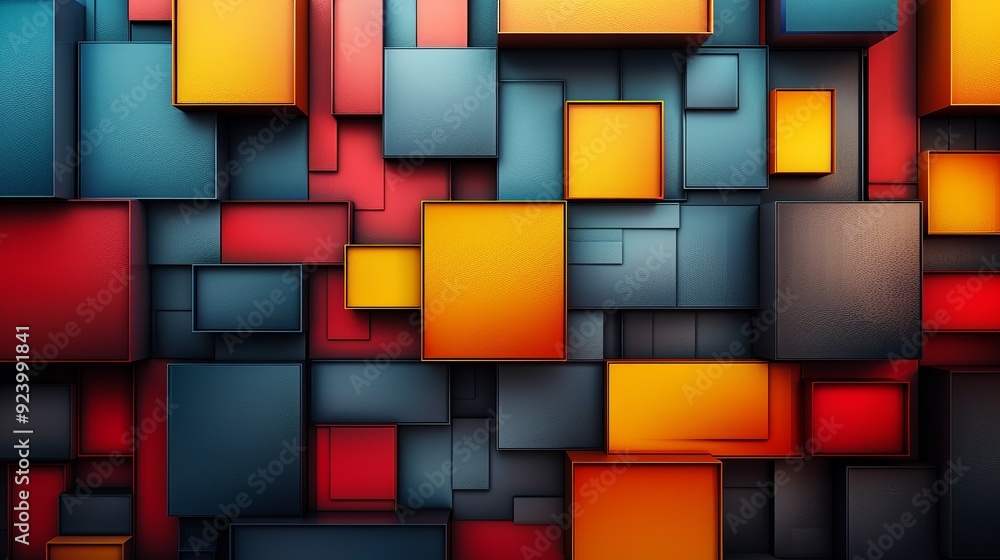 Fototapeta premium Contemporary background with a vibrant, repeating geometric pattern and sleek, polished surfaces, blending bold, dynamic colors with a modern, sophisticated design. high resolution Illustration, in