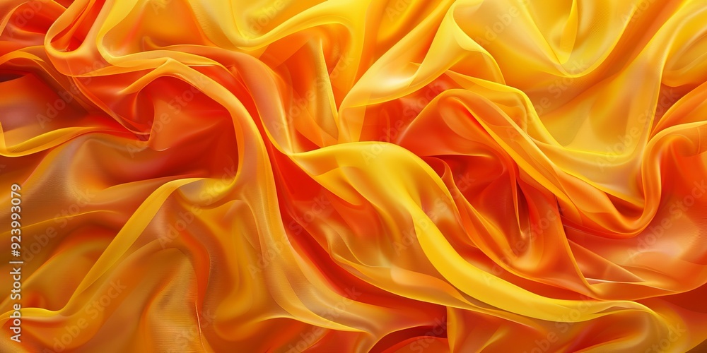 Yellow and Orange Fabric with Wrinkles and Folds. Multicolored Wavy Surface Banner Yellow and Orange Fabric with Wrinkles and Folds. Multicolored Wavy Surface Banner