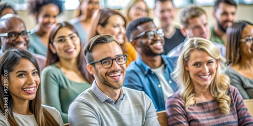 Smiling Man with Glasses in a Crowd, Group, Audience, Event, People