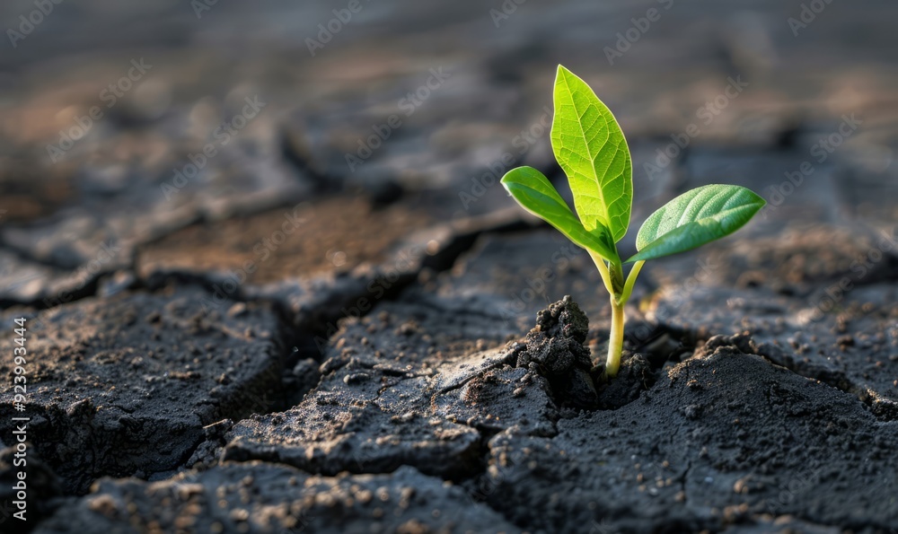 Young plant growing from cracked earth Young plant growing from cracked earth
