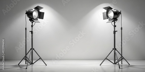 Studio Lighting Setup with Two Lights, White Background, Photography Equipment, studio lighting, photography backdrop, lighting equipment, photo studio